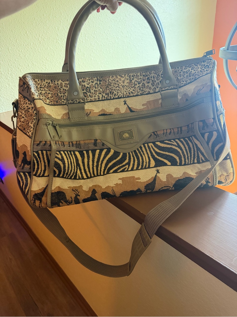 Vintage Pioneer Express Safari-Print Canvas Weekender Bag